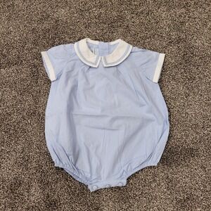 Annafie London Light Blue Cotton Peter Pan Collar Bubble Romper 6M Boys